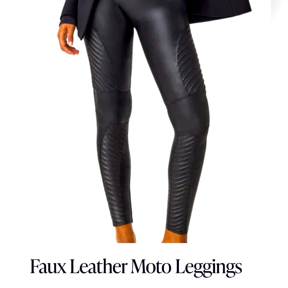 SPANX Faux Leather Moto Style Leggings. Med. Gently worn.